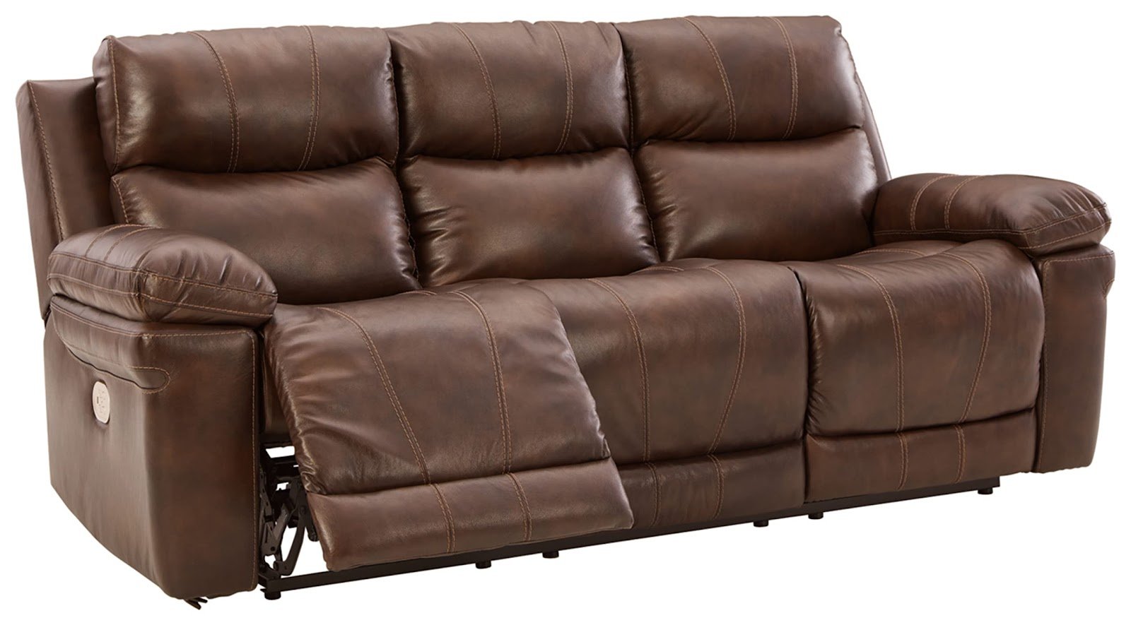 Signature Design by Ashley Edmar Leather Power Reclining Sofa with Adjustable Headrest, Brown Brown Sofa