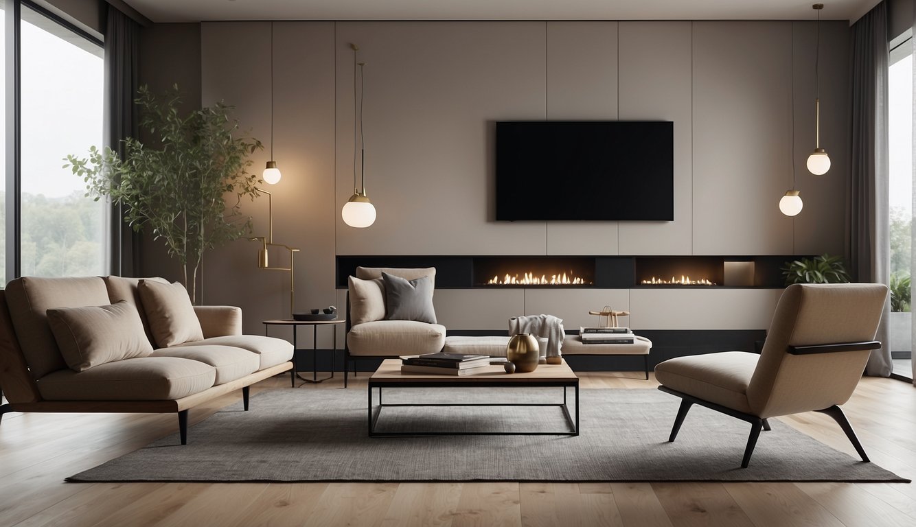 A sleek, uncluttered living room with clean lines and neutral colors. Minimal furniture and simple decor create a calm, modern atmosphere