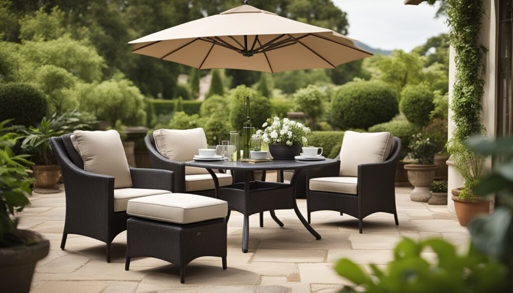outdoor patio furniture in beautiful surroundings