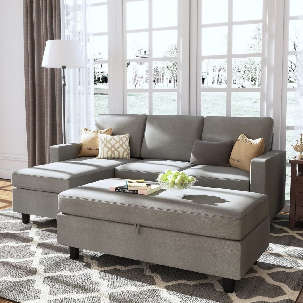 relaxing sectional sofa with ottoman in living room